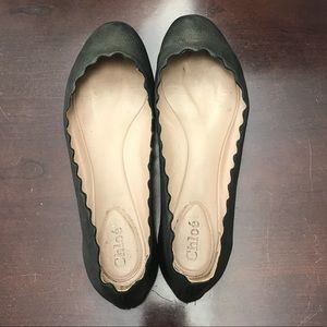 Chloe metallic brown/black scalloped flats